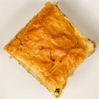 Spinach Pie · Crisp phyllo dough stuffed with spinach and feta cheese.