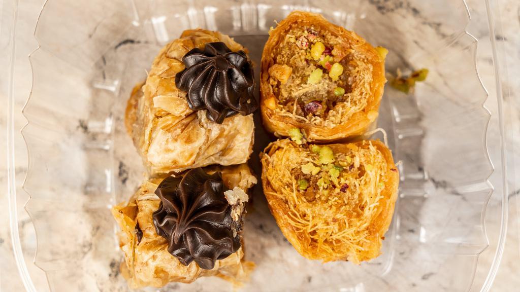 Baklava Sampler · Variety of Baklava ( chocolate, pistachio, and walnut combination)