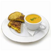 Grilled Cheese · Melted cheddar on sourdough-wheat + choice of side. Vegan, nut-free, soy-free, optional glut...