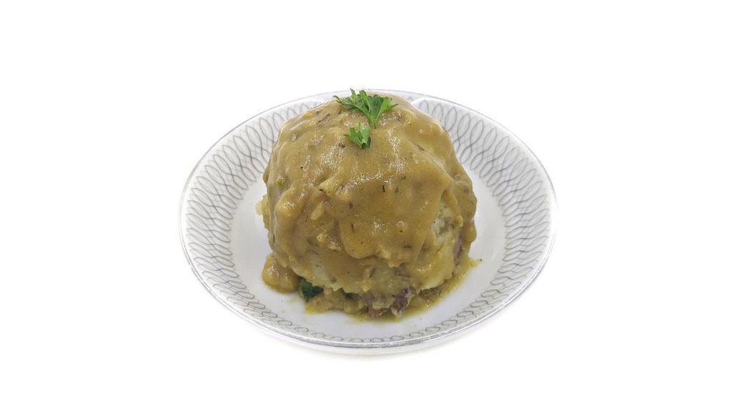 Side: Mashed Potatoes & Gravy · Mashed potatoes & herb gravy. Vegan, gluten-free, nut-free. Contains soy in gravy.