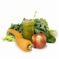 The Alkalizer Aka 'Swamp Thing' Juice · 12oz made from freshly-juiced carrot, kale, cucumber, celery, apple, lemon. Vegan, gluten-fr...