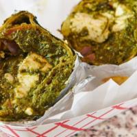 Palak Paneer Frankie · Fresh spinach & grated Indian cheese.