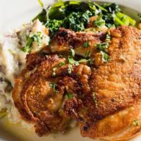 Free Range Chicken · Cooked Under a Brick w/ Broccoli Rabe & Olive Oil Mashed Potatoes