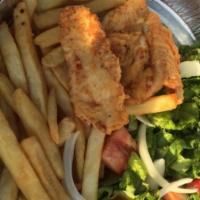 Chicken Fingers · French fries and salad.