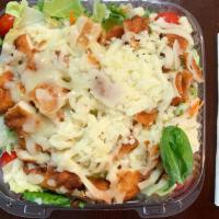 Chicken Salad (Large) · Breaded chicken, mozzarella over mixed greens.