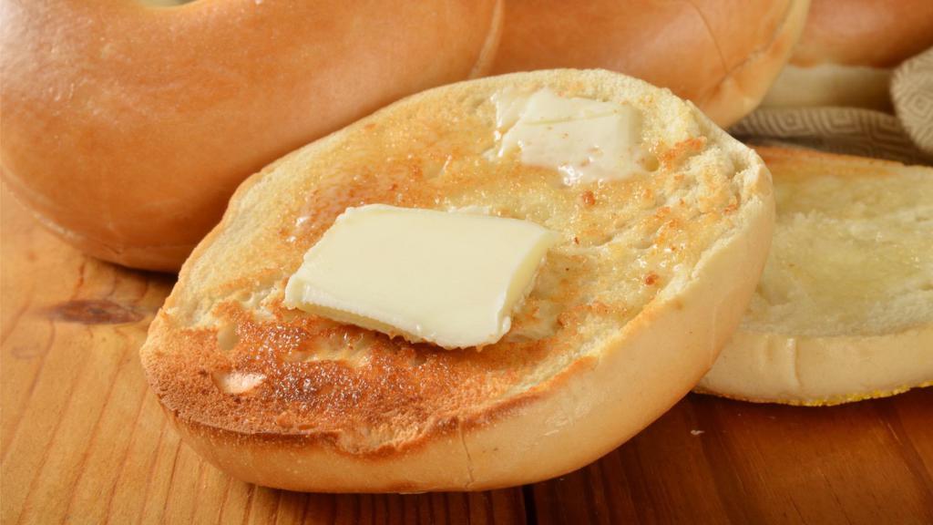 Bagel With Butter · Toasted bagel with a choice of bagel, served with creamy butter.