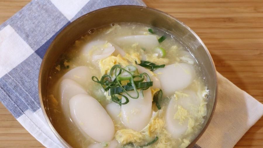 Rice Cake Soup · Rice cake and egg in broth.