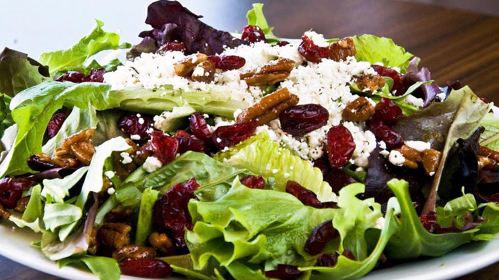 Diet Delight Salad · Mix greens with dried cranberries, pecans, goat cheese and raspberry vinaigrette.