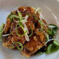 Ichi (Chicken) Wing · Five pieces deep-fried chicken served with house made teriyaki sauce and scallion on top.