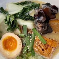 Ten Ichi Ramen (Pork Broth) · Pack chashu, Takana(Japanese Mustard Green), chives, kikurage, mushrooms, egg, scallions.