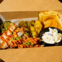 The Blintz Box · Platter box with your choice of protein and a side. Comes with slaw, pickled veggies, and a ...