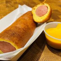 Over-Sized All Beef Corn Dog · Made with an in-house batter