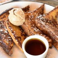 French Toast Straight Up · French toasted challah bread with sweet cinnamon butter.