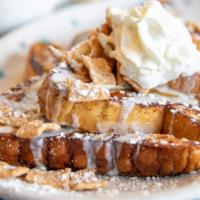 Cinnamon French Toast Crunch  · French toasted challah bread coated in cinnamon-sugar, topped with dulce de leche, vanilla i...