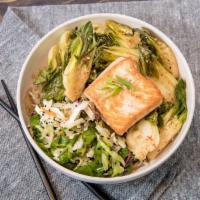 Poached Salmon Bowl · Gluten free. Alaskan Wild Salmon with ginger, star anise, and light soy broth