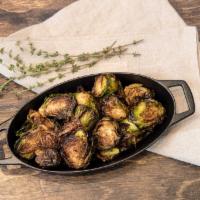 Charred Brussels Sprouts · Gluten free. Vegan. Brussels sprouts with scallion infused EVOO and maper cider vinaigrette....