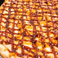 Bbq Chicken Pizza · Tender chicken filet, parmesan and mozzarella cheese. Baked until the top bubbles and the bo...