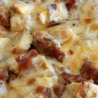 Bacon Pizza · Mozzarella cheese topped with crispy bacon. Baked until the top bubbles and the bottom is cr...