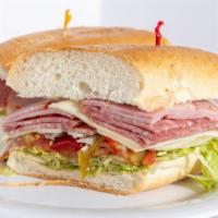 The Godfather Hero Sandwich · Genoa salami, provolone, cappy ham, hot & sweet peppers, onions, lettuce, tomato, oil & vine...