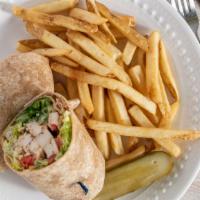 Chicken Caesar Wrap · Grilled chicken, romaine, parmesan cheese & roasted peppers in a whole wrap.