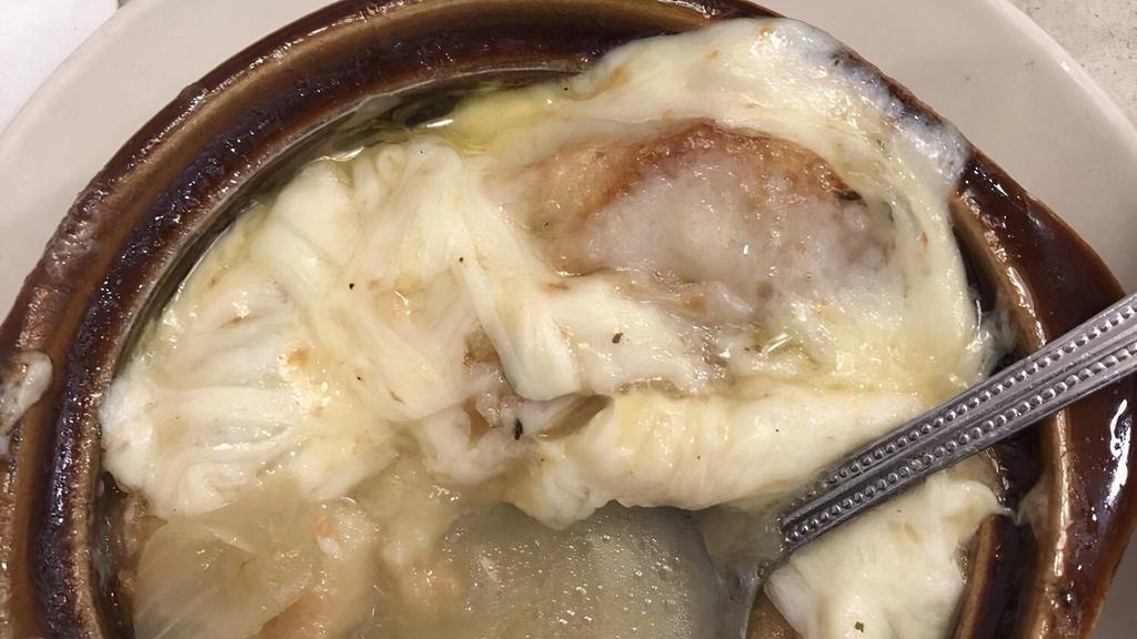 French Onion Soup · Served with saltine crackers.