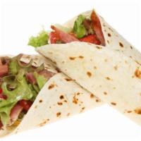Turkey Blt Wrap · Fresh turkey and bacon with lettuce, tomato, and mayo on a whole wheat wrap.