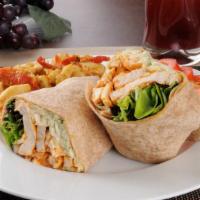 Buffalo Chicken Wrap · Spicy buffalo chicken with celery, carrots, and blue cheese on the southwest wrap.