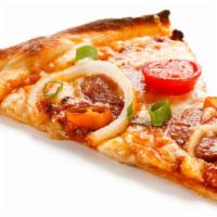 Sausage Pizza Slice · Classic cheese pizza topped with sausage.