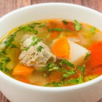 Shurpa Soup · Lamb broth with vegetables and meat.