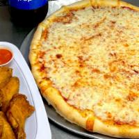 Combo #1 · One large cheese pizza pie, 10 wings, two liter soda.