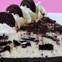 Fresh Oreo Mousse Cake Slice  · This Oreo cookie mousse cake starts with a fudgy brownie, Oreo cheesecake, chocolate chip co...