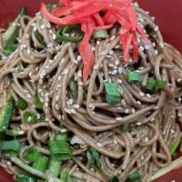 Sesame Soba · Chilled Buckwheat Soba Noodles in a House Sesame Dressing, Toasted Sesame, Scallions, Cucumb...