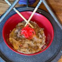 Gyudon Beef Bowl · Thinly Sliced Beef (Sweet/Savory), Tender Onions, Dashi