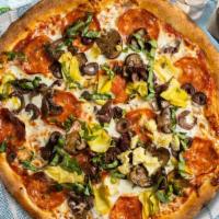 Victorious Verdura Pizza · Fresh mozzarella, grilled mixed vegetables, and Italian tomato sauce baked on a hand-tossed ...