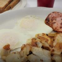 Two Eggs With Choice Of Protein · With choice of Bacon, Ham, Pork Roll or Sausage.