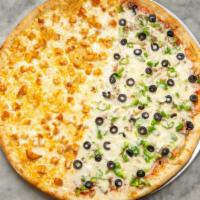 Veggie Pizza · Mozzarella, mushrooms, black olive, onion, green pepper.