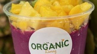 Pink Dragon · Pitaya blend, granola, topped with kiwi, mango, pineapple, coconut, and honey.