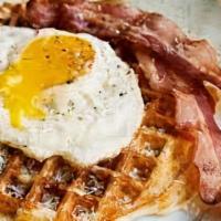 Waffle Platter · Waffle, eggs, beef bacon or beef sausage.