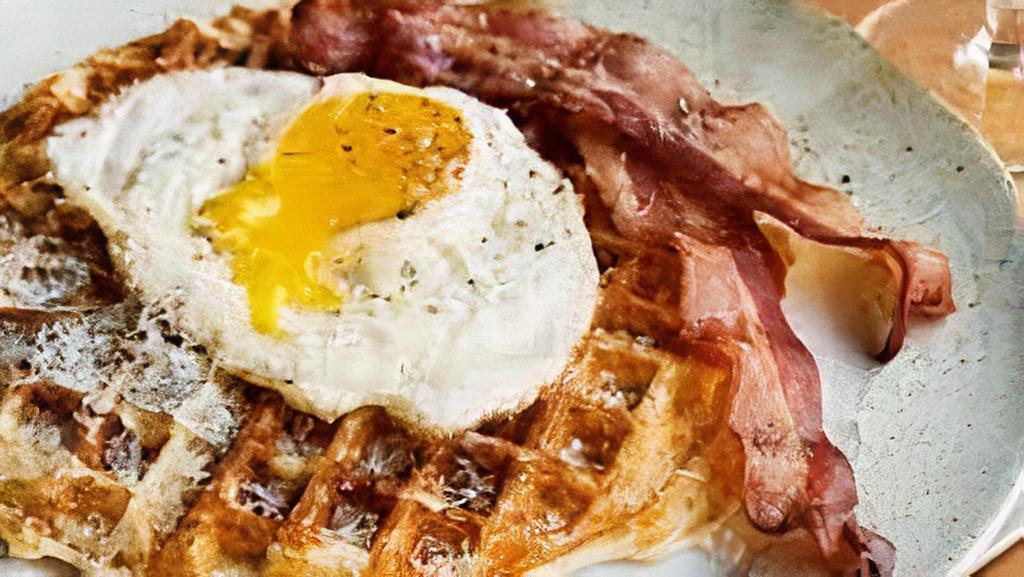 Waffle Platter · Waffle, eggs, beef bacon or beef sausage.