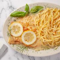 Chicken Francese · Chicken breast sautéed with white wine, lemon, and butter.