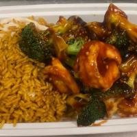 Steamed Shrimp With Broccoli.. · Prepared with scallion garlic ginger and wine. served with white rice. served without salt s...