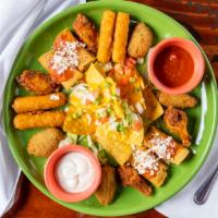 Fiesta Platter · A sample of Casa Vallarta Nachos with crispy taquitos, mozzarella sticks, stuffed jalapenos ...