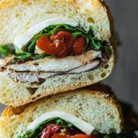 Lady Di · Grilled Chicken, Mozzarella, Roasted Red Peppers, Arugula, Balsamic Vinegar, Olive Oil