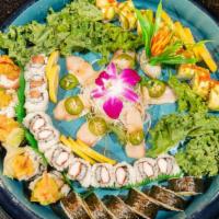 Sushi & Sashimi Combo · 5 pieces sushi, 10 pieces sashimi and California roll.