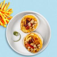 Saucy Sausage Breakfast Burrito · Sausage, eggs, cheddar cheese, tomatoes and onions wrapped in a flour tortilla.