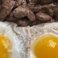Steak & Eggs · 2 scoops rice, 7.5oz steak & 2 eggs