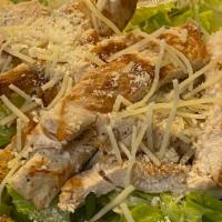 Caesar Salad With Grilled Chicken · Romaine lettuce, grilled chicken, shredded Parmesan cheese, croutons, with Caesar dressing.