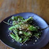 Shishito Peppers · Soy, sesame seeds.