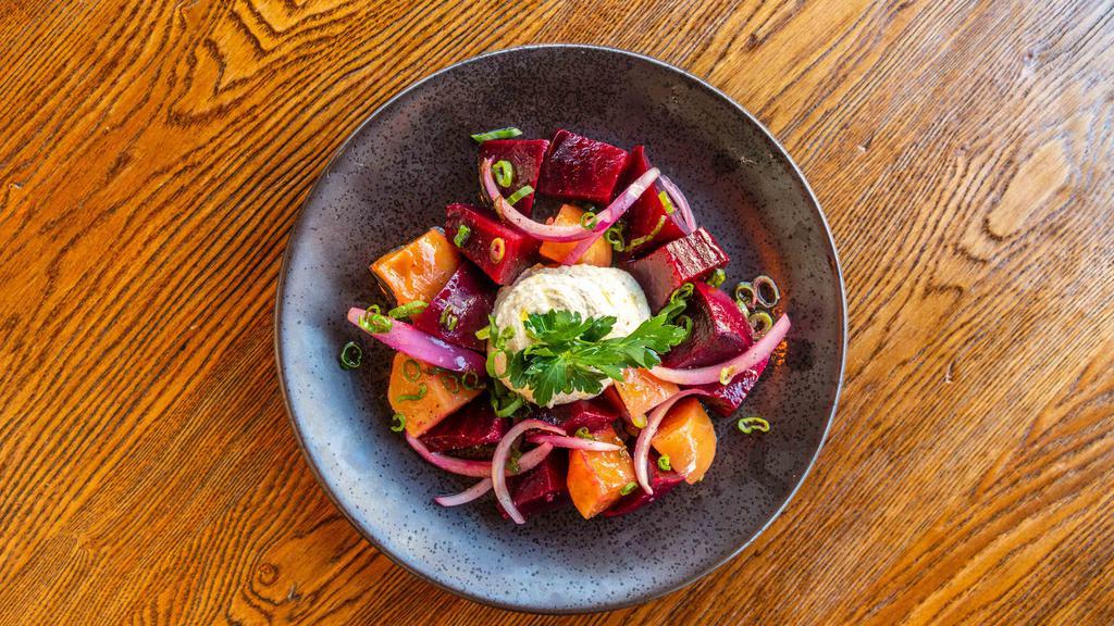 Beet & Almonds Purée · Red & golden beets, red onions, scallions, garlic, bread, olive oil, almond.