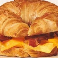 Bacon, Egg & Cheese Breakfast Sandwich  · A Buttery Croissant with bacon, fried egg & cheese